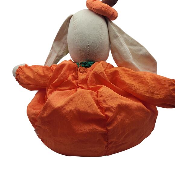 Vintage Halloween Nostalgic Bunny Rabbit Dressed As Pumpkin Outfit Puffy Plush - Picture 2 of 7